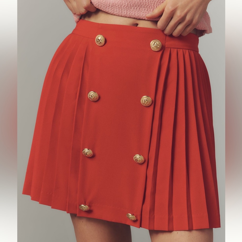 Hutch for Anthropologie New W-Tags gold Button Front Mini Skirt Salsa Red XL